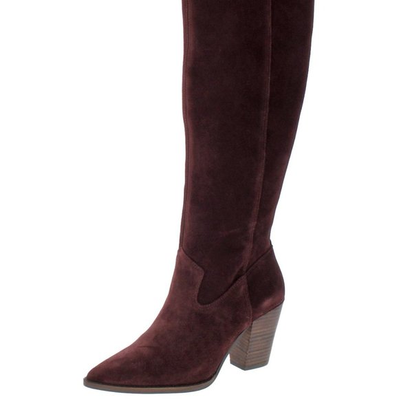 Burgundy Azoola Leather Pointed Toe Knee Boots - Picture 1 of 5